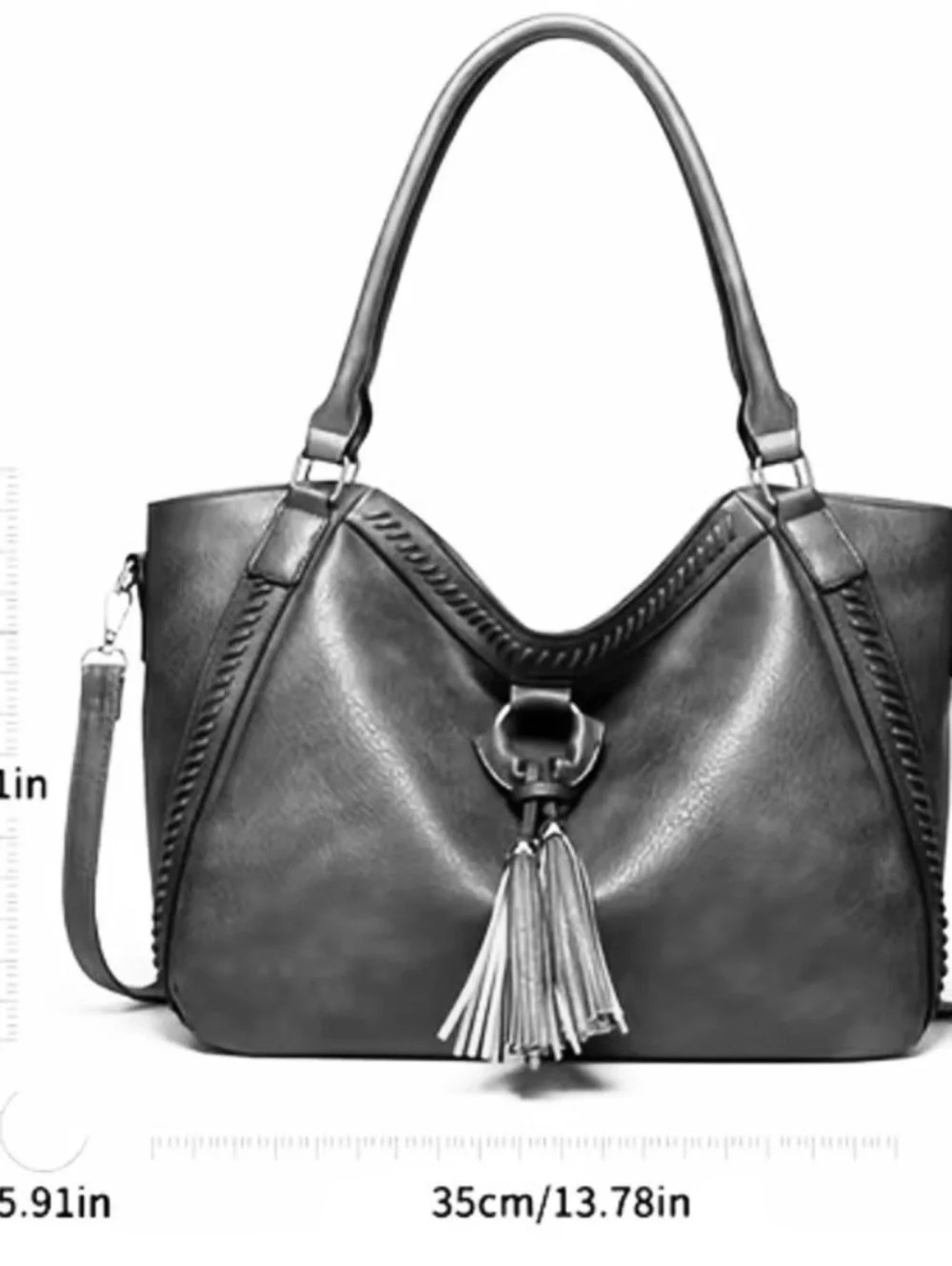 New -Faux Leather Shoulder Bag w/Tassel Details -Gray